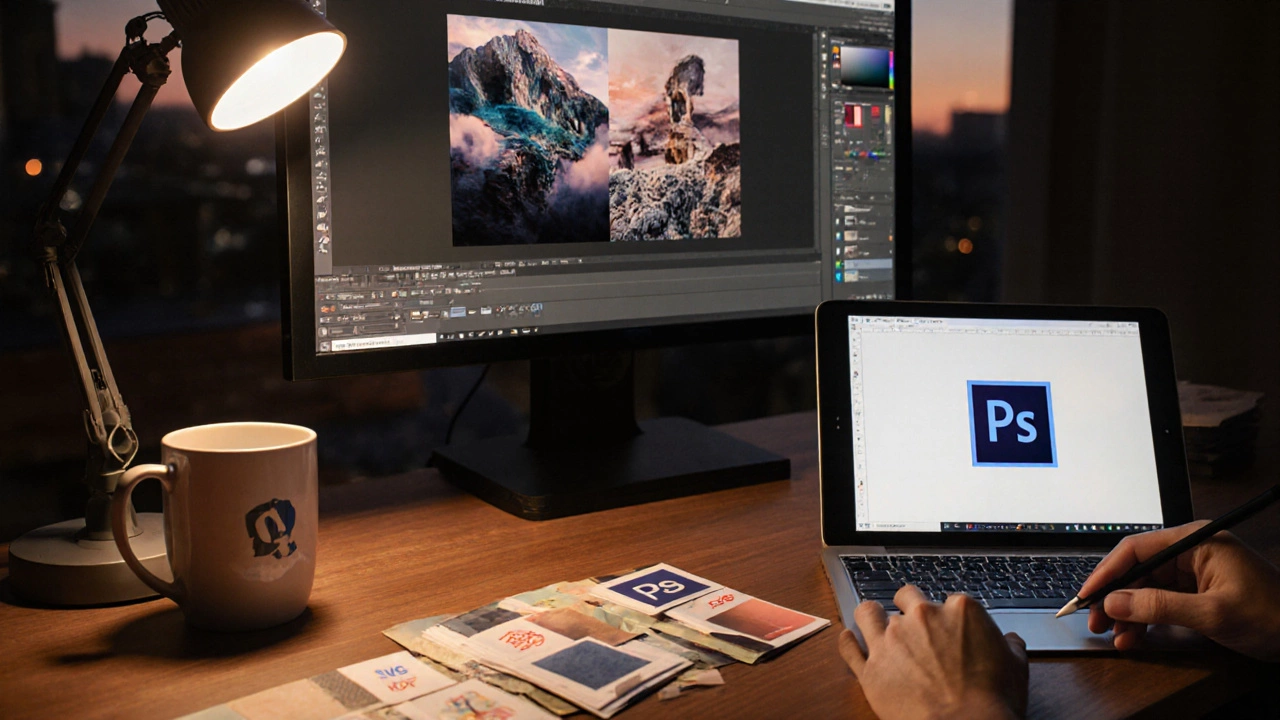 Дизайнер переносит векторные элементы в Photoshop, готовит экспорт в различные форматы.