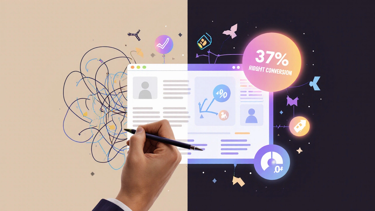 Сравнение хаотичных рисунков и структурированного цифрового интерфейса с метриками конверсии.