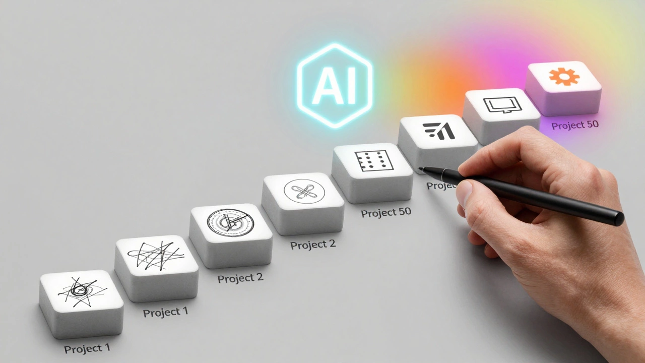 Путь дизайнера: от первых эскизов к профессиональным работам, с подсказками ИИ и рукой, рисующей.