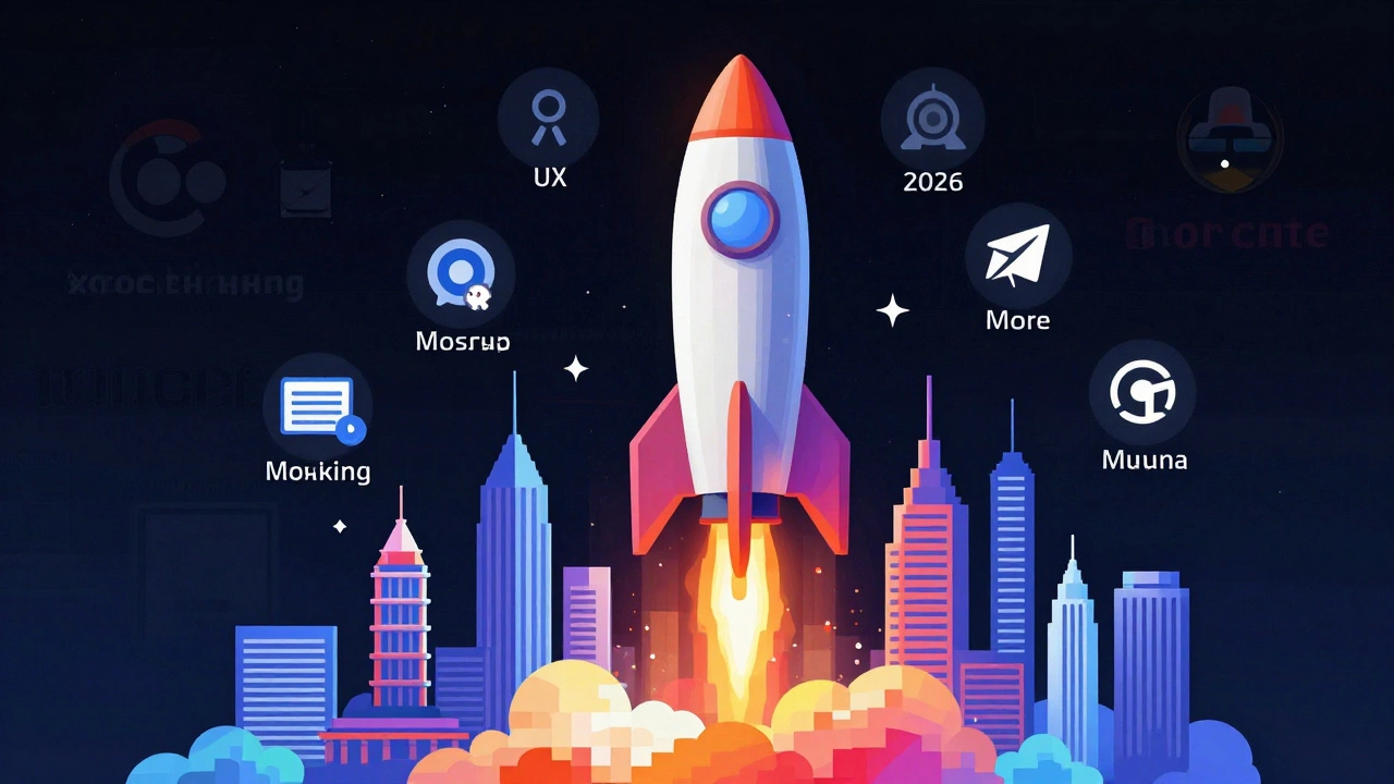 Ракета-график роста зарплаты дизайнера, состоящая из иконок UX, ИИ и брендинга.