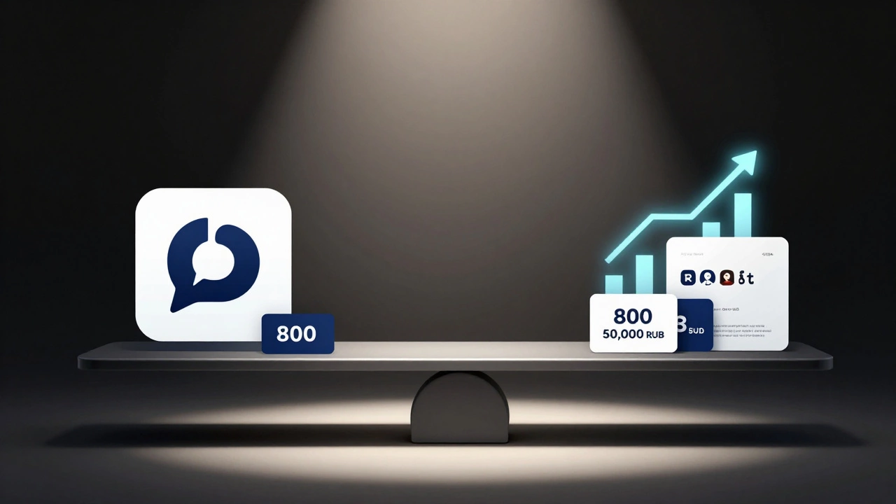 Весы: дешевый логотип против премиального брендинга с ценами 800 и 50 000 рублей.