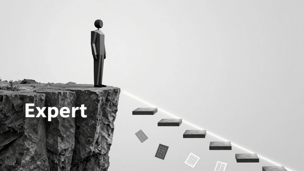 Фигура из форм и шрифтов поднимается по ступеням из дизайнов к званию эксперта.