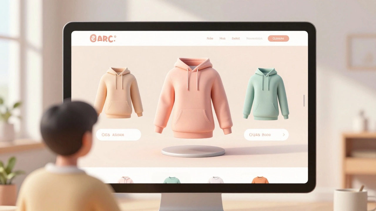 Пользователь взаимодействует с 3D-моделью одежды в интернет-магазине, видя товар со всех сторон.