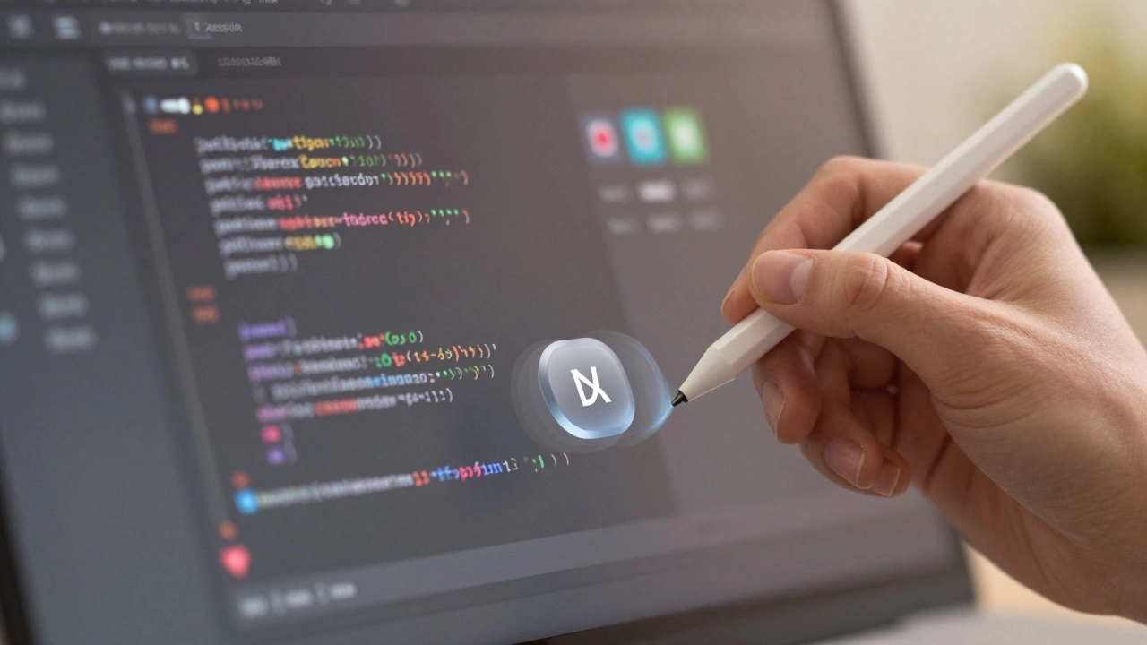 Рукой корректируется кнопка в Adobe XD, рядом с ней парят CSS-значения и элементы дизайна.