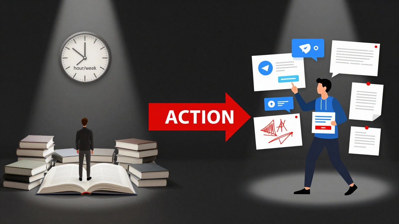 Два пути: один — бездействие, другой — активная практика и обратная связь, иллюстрирующие ключ к успеху в дизайне.