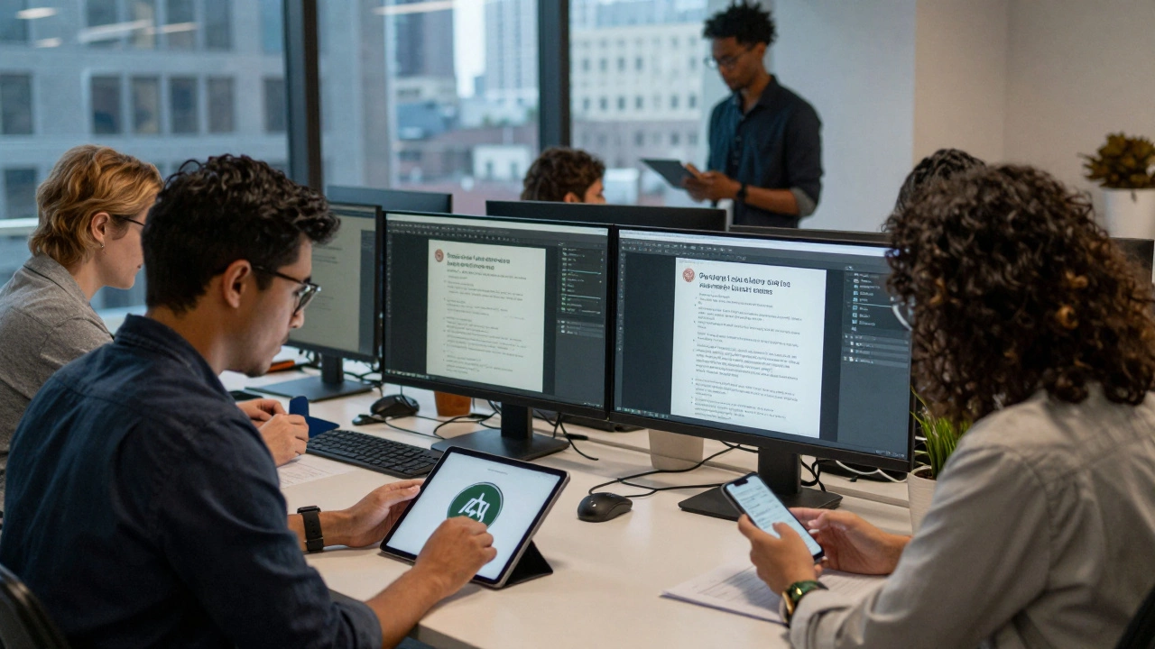 Профессионалы в коворкинге работают над дизайн-проектами: логотипы, баннеры и клиентская обратная связь.