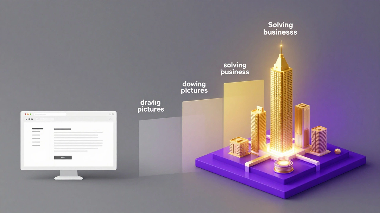 Концептуальный образ роста навыков дизайнера от простого макета к сложному продукту