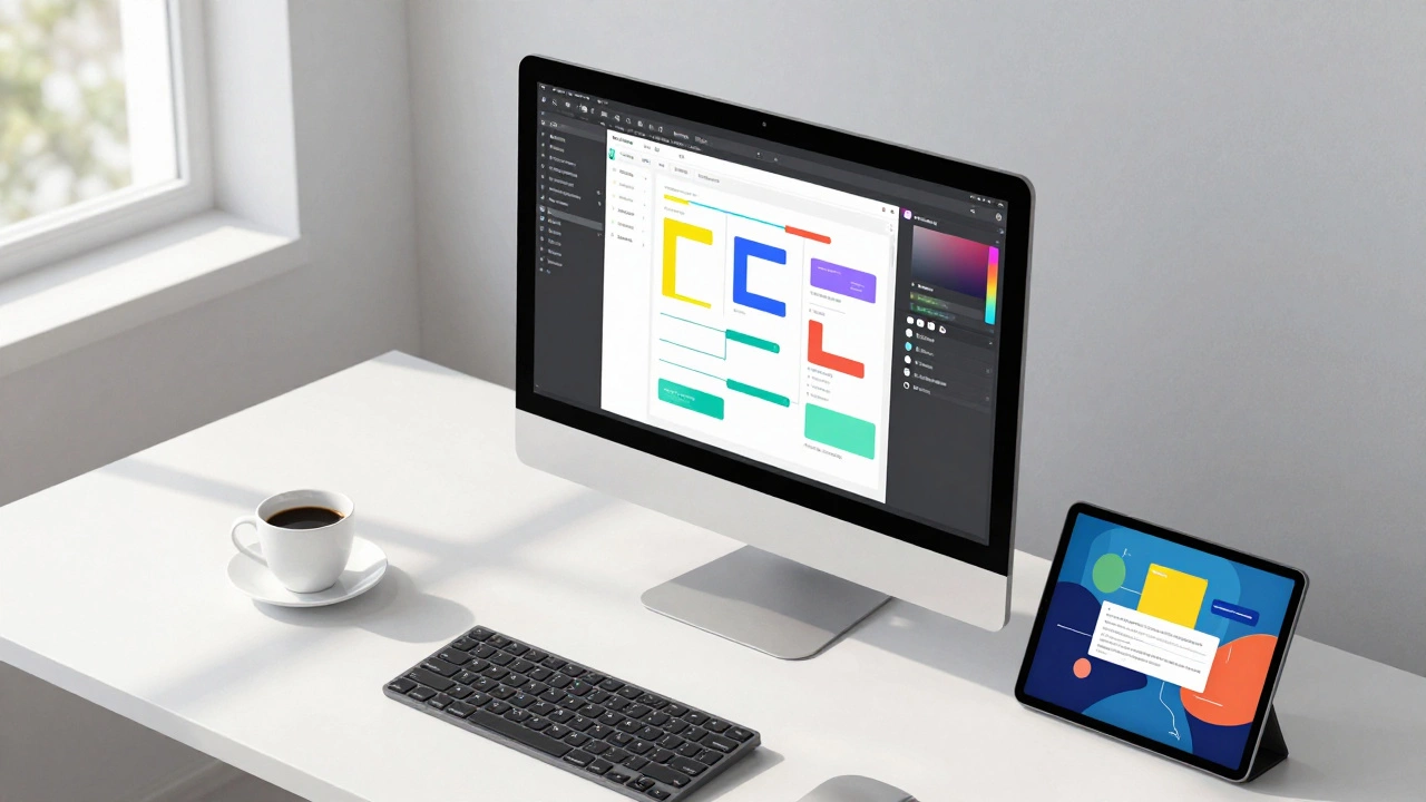 Рабочее место дизайнера с открытыми проектами UX/UI и моушн-дизайна